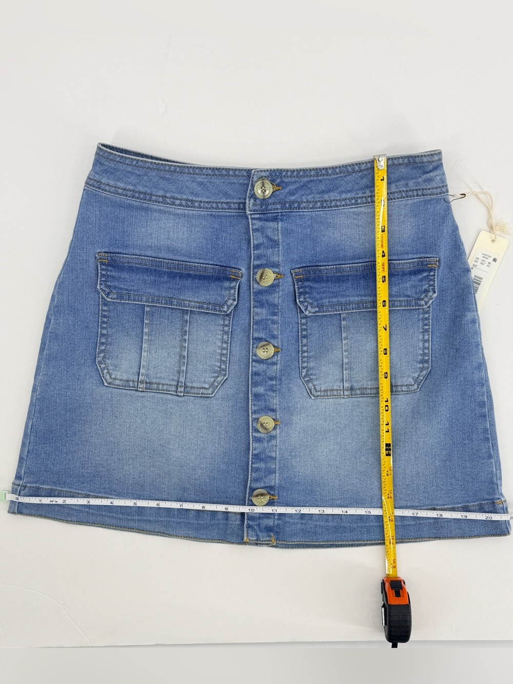 Blue Jean Denim Mini Skirt Button Front Pockets Size Medium Y2K - Picture 14 of 15